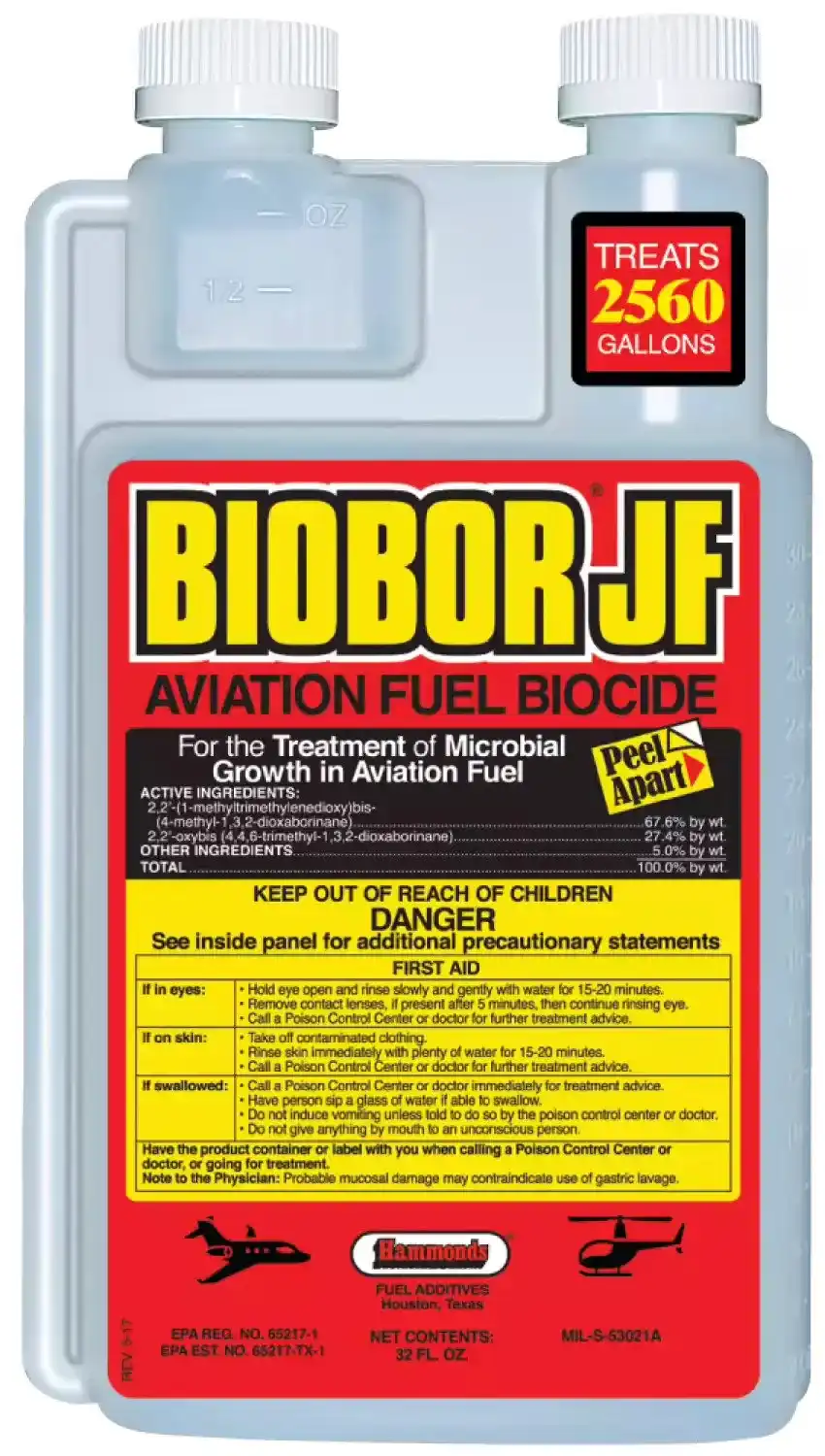 Biobor JF Aviation: aditivo aprobado por FAA e IATA que mata y previene el crecimiento microbiano en combustibles de aviación. Fácil de usar y seguro para todos los sistemas de combustible. Protege tu avión y evita reparaciones costosas.