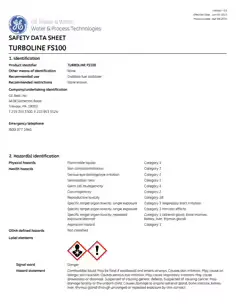 Turboline FS100 SDS - Safety Data Sheet PDF